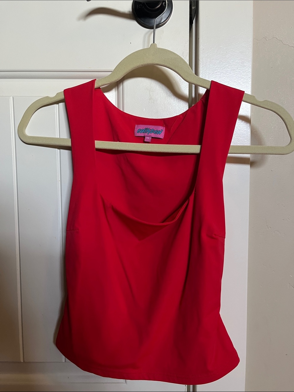 Edikted bright red sleeveless top with pink logo tag